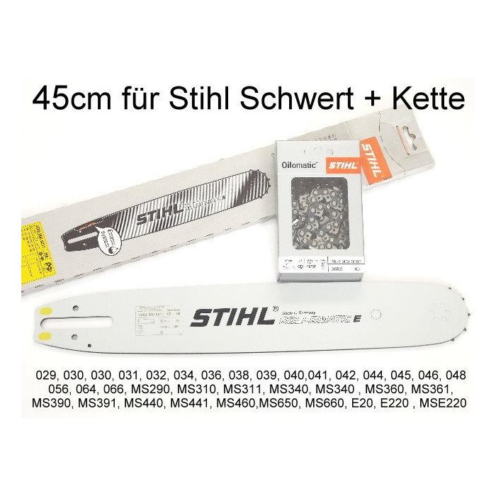 45 cm Stihl Schwert 45er original Schiene + VM - Kette für Stihl Motorsäge 3/8 1,6 66TG 3621 000 0066